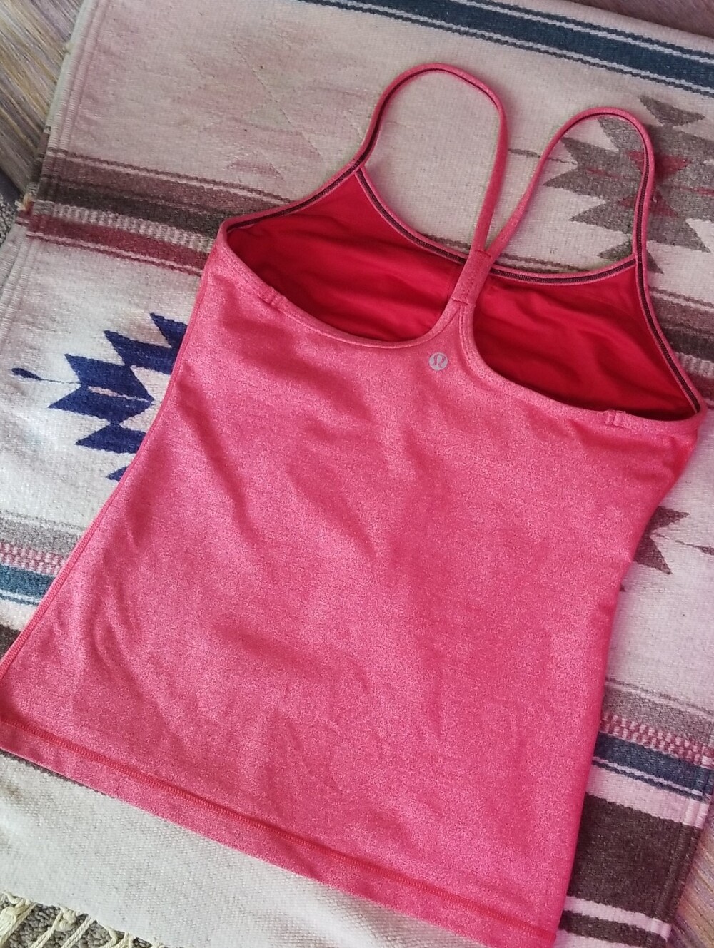 lululemon athletica Coral Pink Strappy Tank with Built-In Shelf Bra
